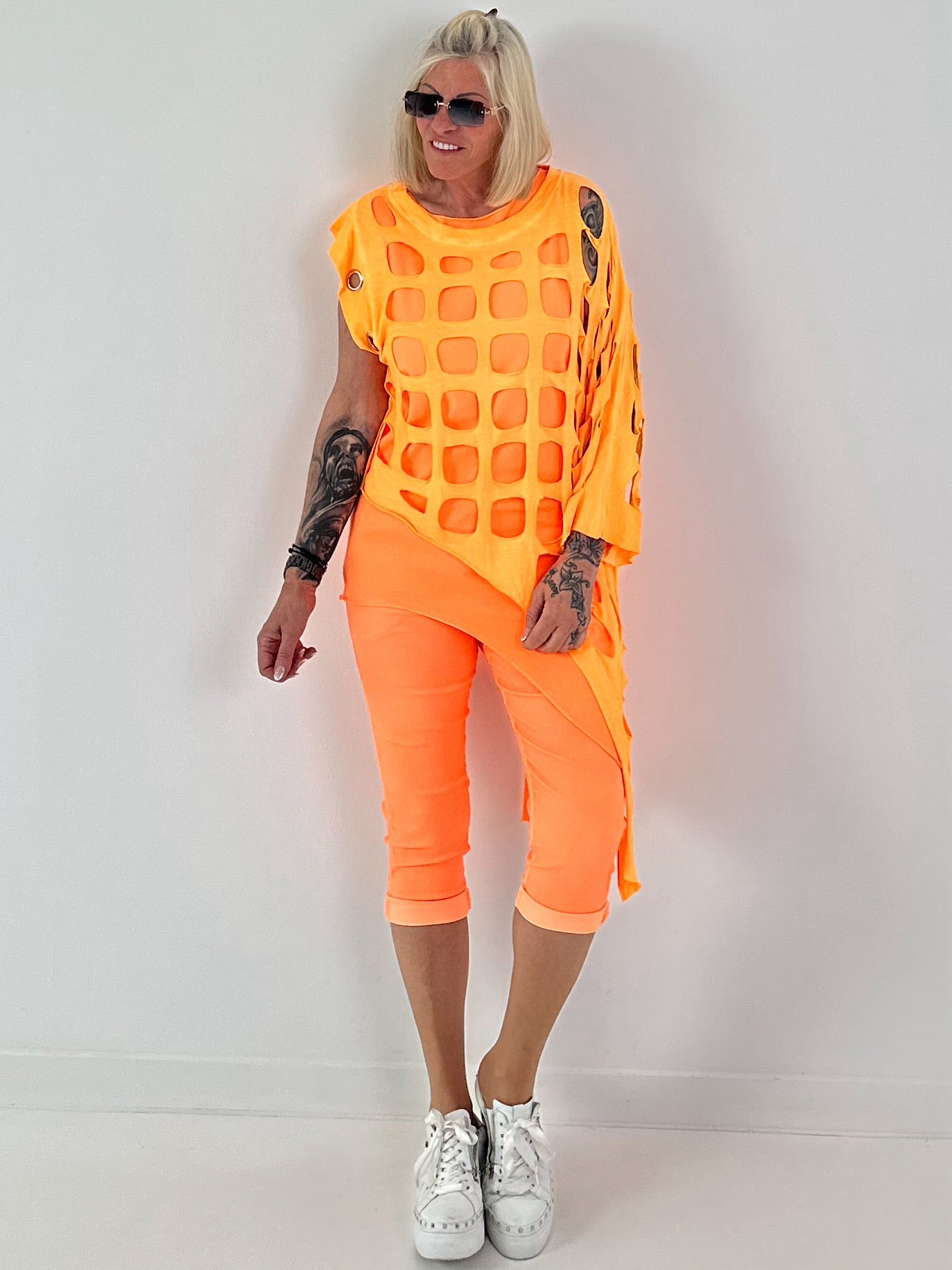 Capri Hose mit Bindeband - neonorange