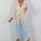 Boho Blouse with Crochet Collar - Beige