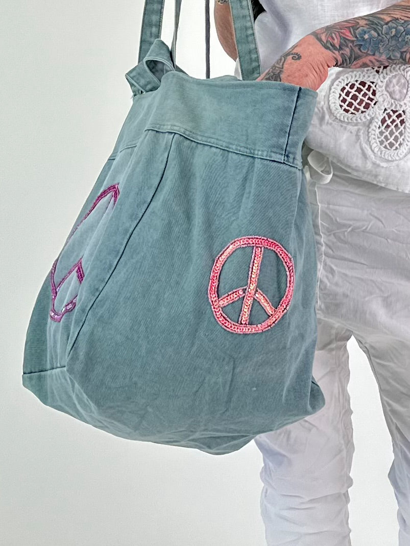 Jeans Shopper mit Pailletten Details - blau