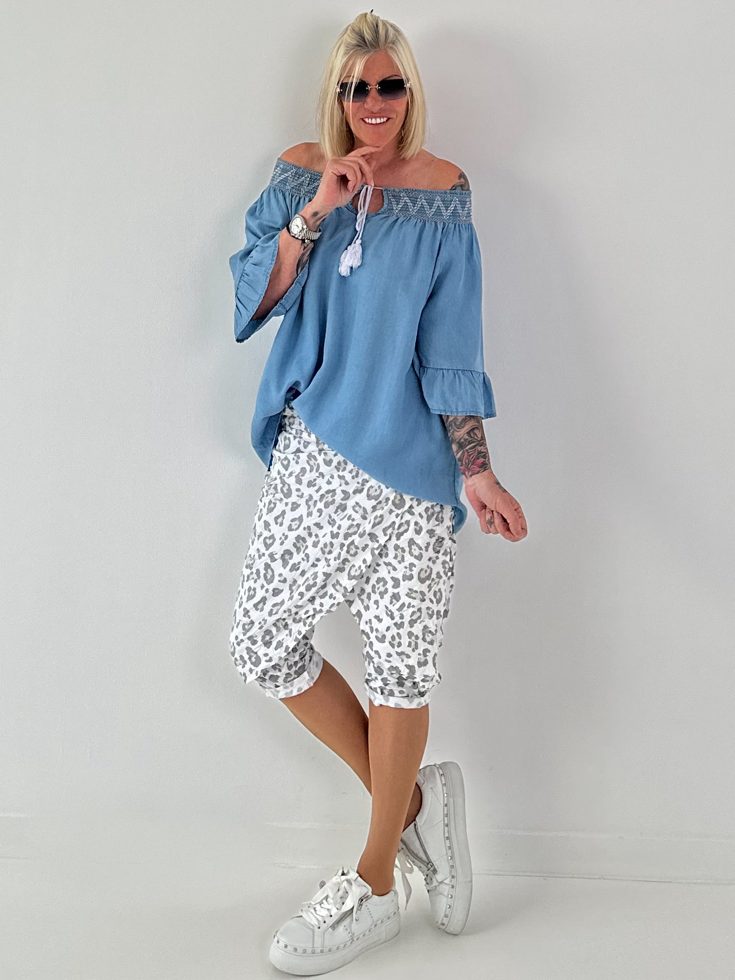 Leichte Jeans Carmen Tunika - denim hellblau
