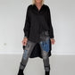 Hemdbluse mit Strukturstreifen - schwarz