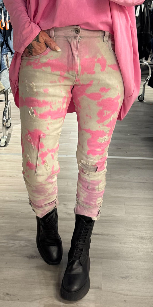 Jeans model "Pink Noise" - gray-neon pink