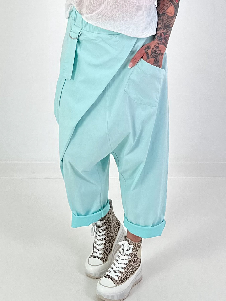 Baggy trousers with wrap - turquoise