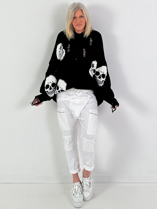 Strick-Hoodie Modell "Broken" - schwarz-weiss