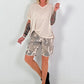 Fine-knit V-neck T-shirt - beige