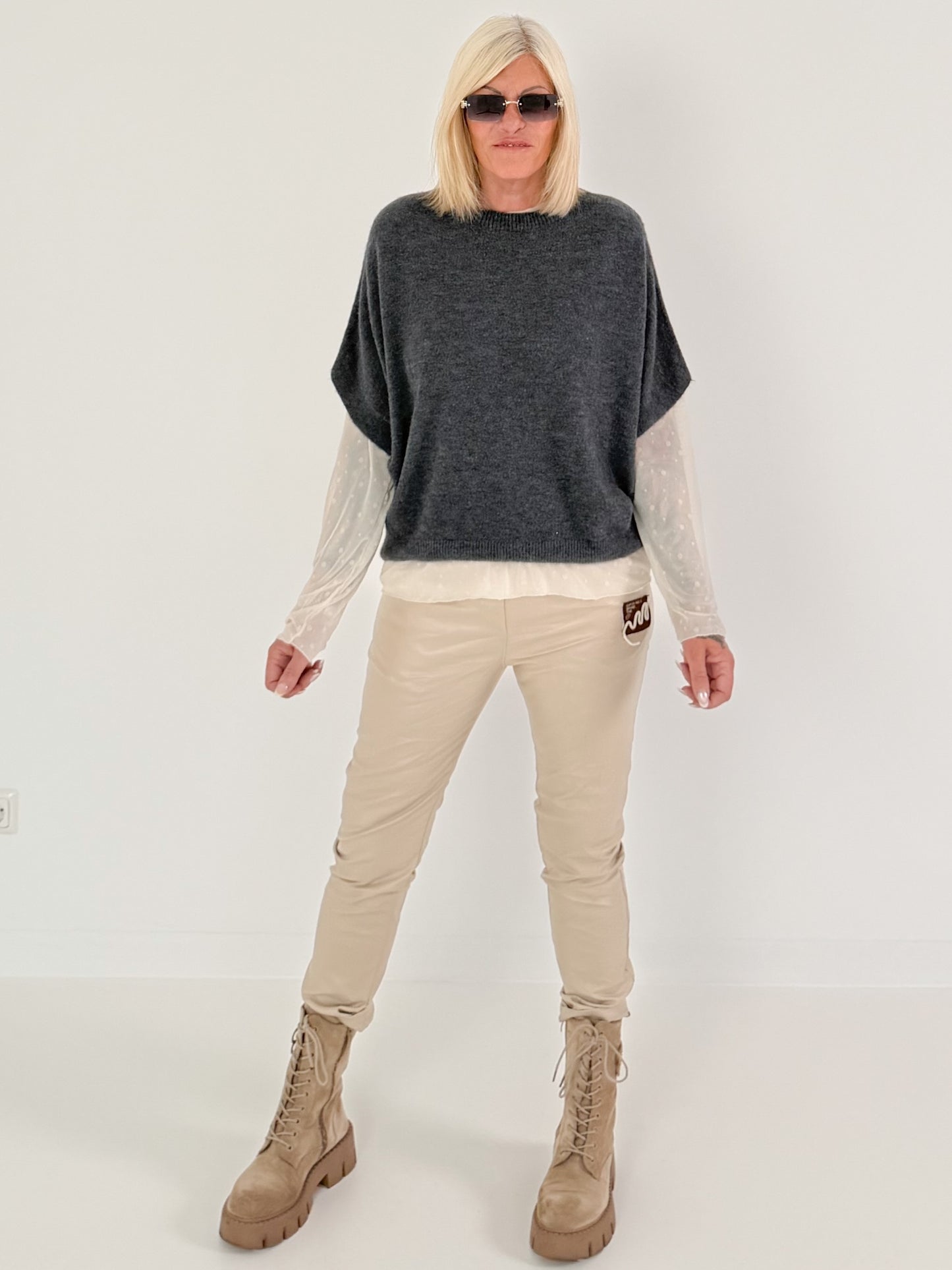 Soft knitted tank top - anthracite