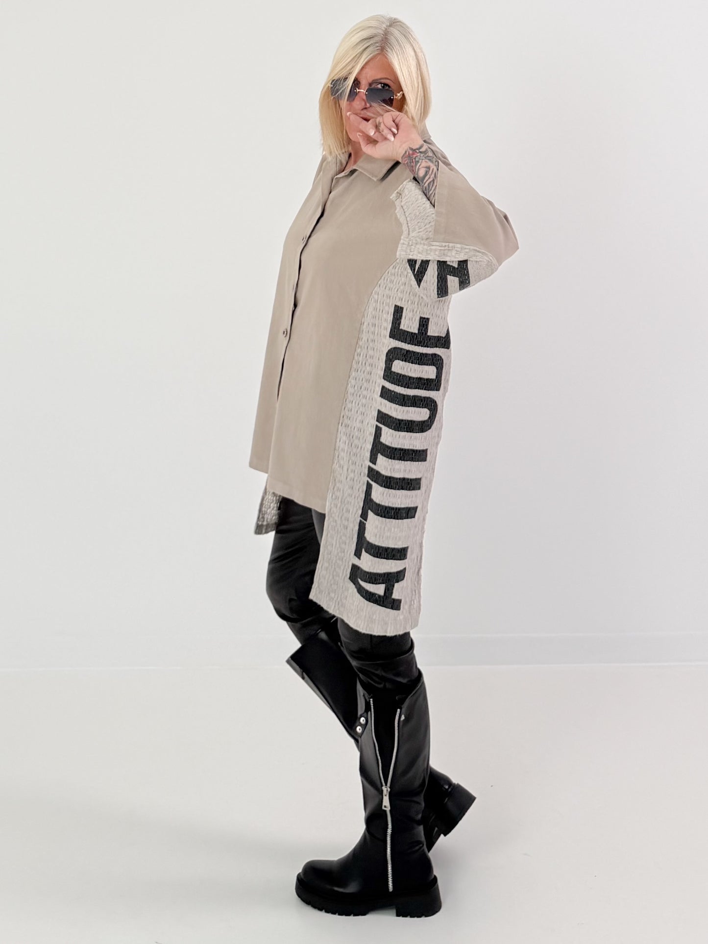 Hemdjacke in Jeansoptik - taupe