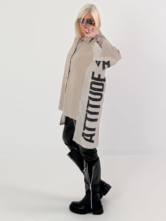 Shacket in denim look - taupe