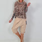 Pailletten Shirt mit Allover Leo Muster - beige-mehrfarbig