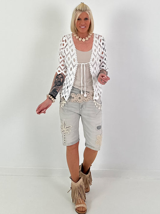 Crochet tie-front jacket - white