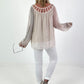 Silk tunic with crochet neckline - beige