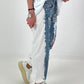 Sweat Jeans mit Print und Destroyed Details - weiss-denim