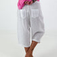 Short Linen Baggy with Overlap and Skull Detail - white
