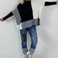 Oversized Feinstrickpullover mit Stulpenärmeln - schwarz-weiss-grau