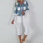 Boho Jeansjacke mit aufwendigen  Details - hellblau-weiss