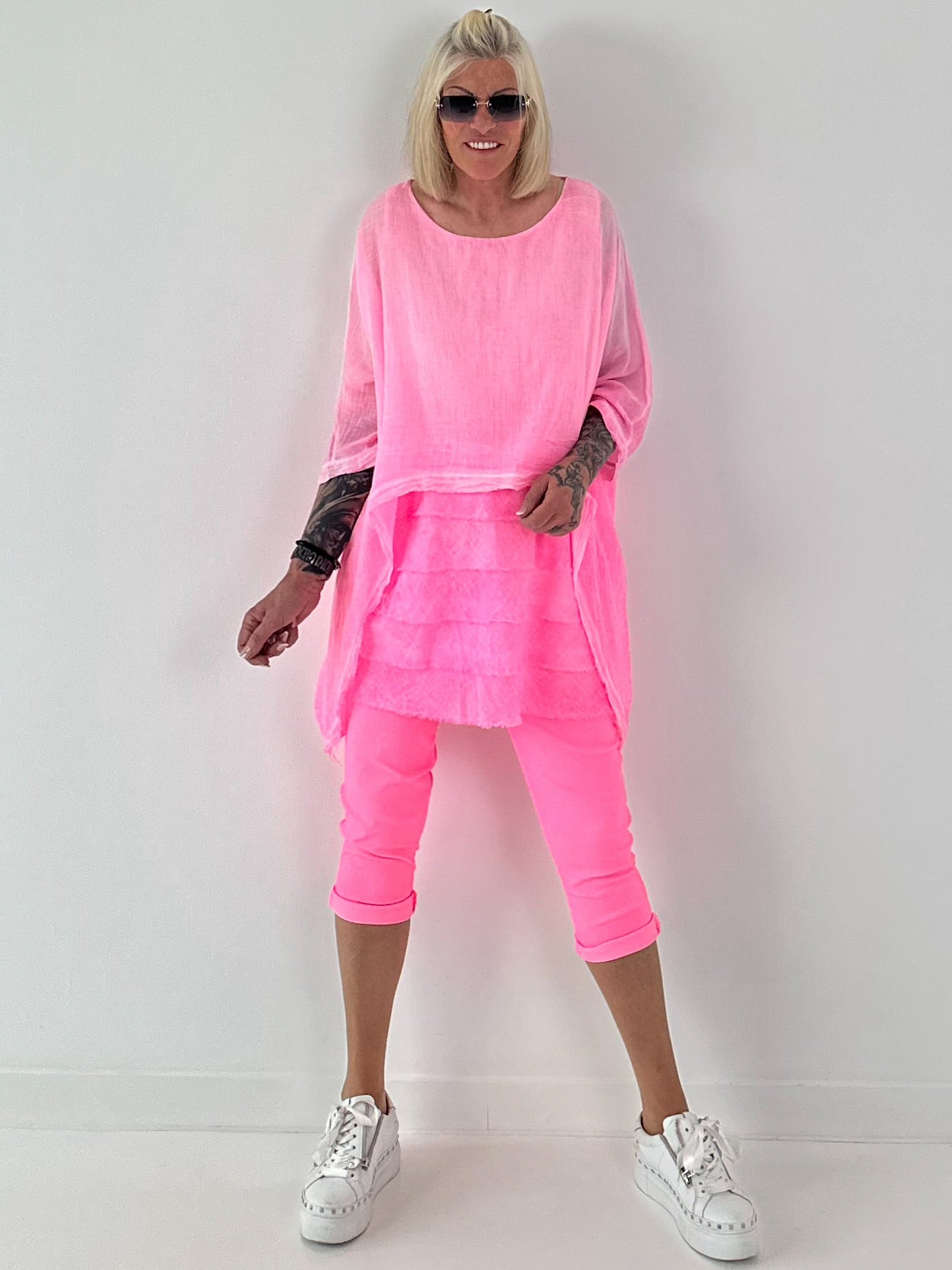 Tunika im Layer-Look - neonpink