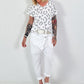 Fine knit T-shirt Leo - white-grey