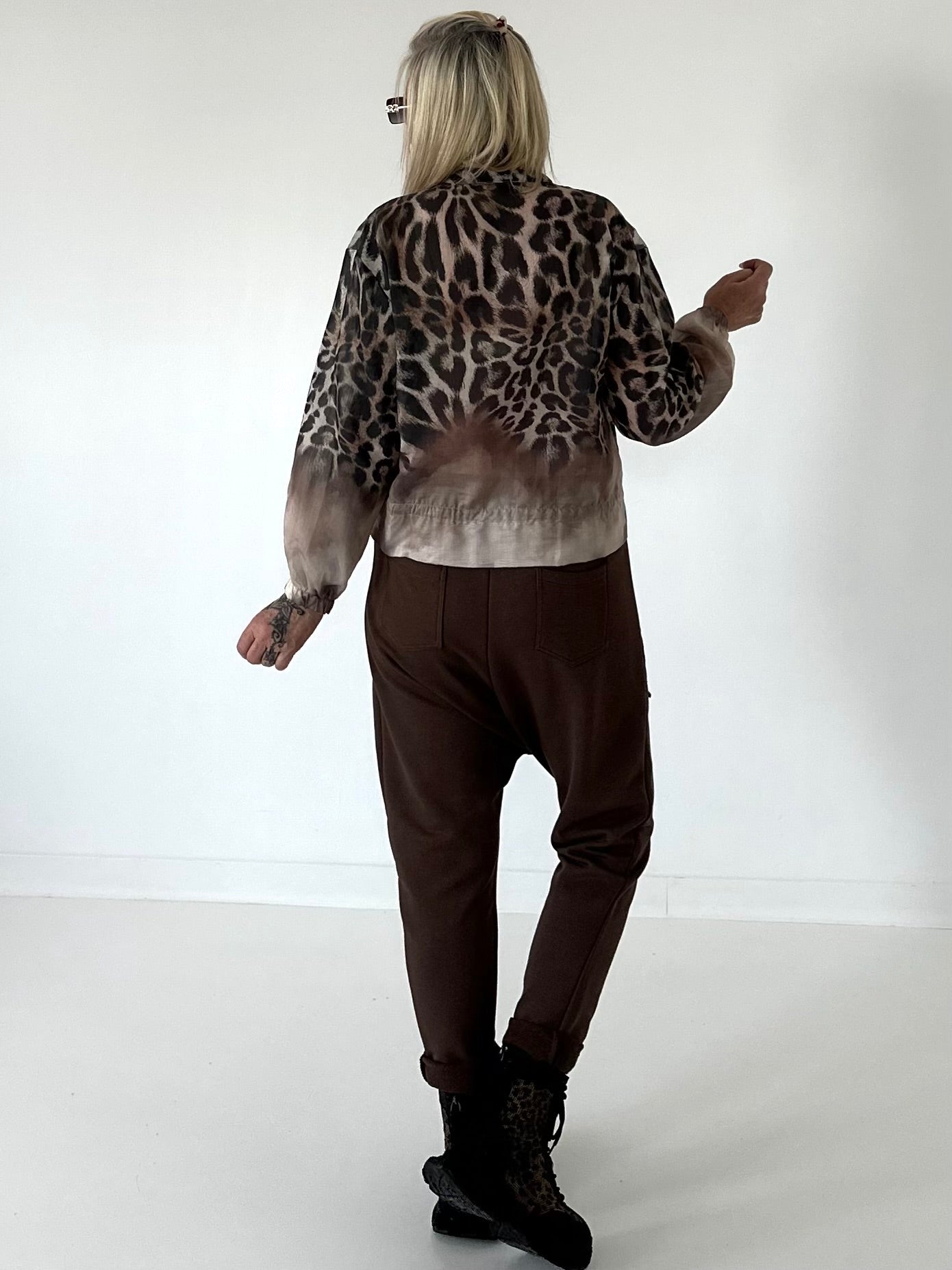 Blouse jacket with print - leo-beige