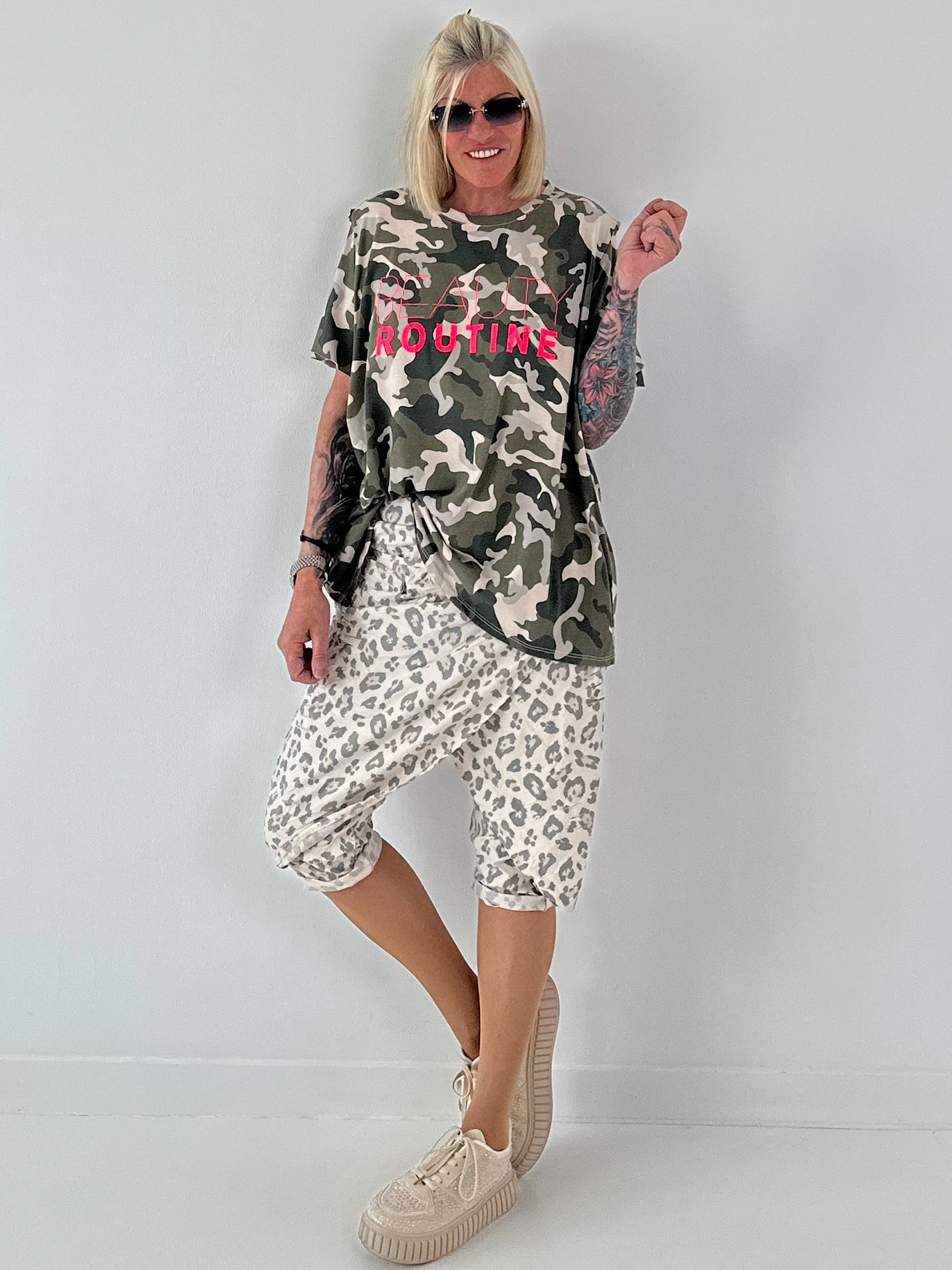 Oversized Camouflage T-Shirt - beige-mehrfarbig