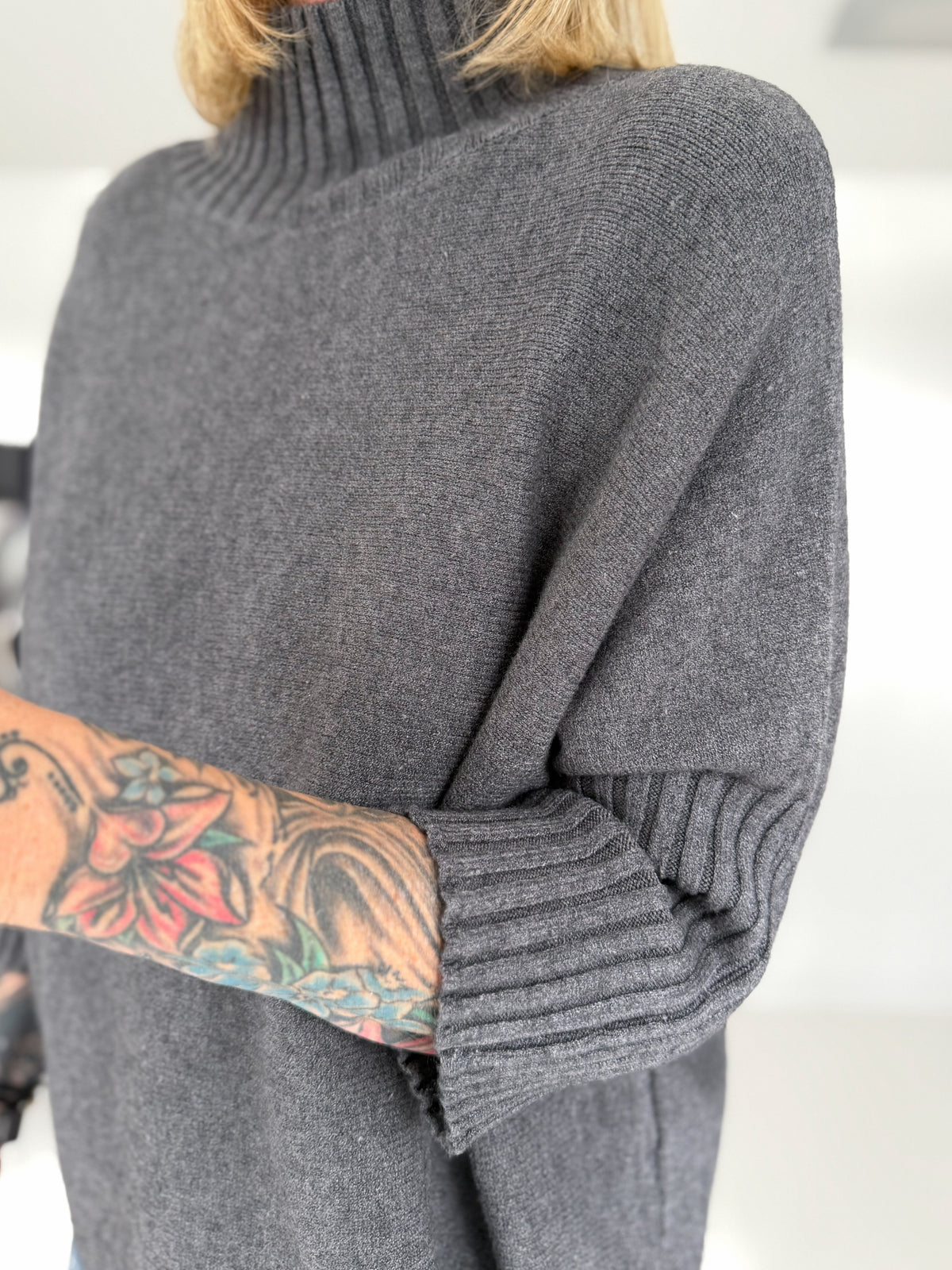 Strickpullover mit Turtleneck - anthrazit