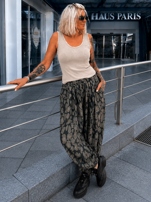 Ripp top met gefranjerde zomen - beige