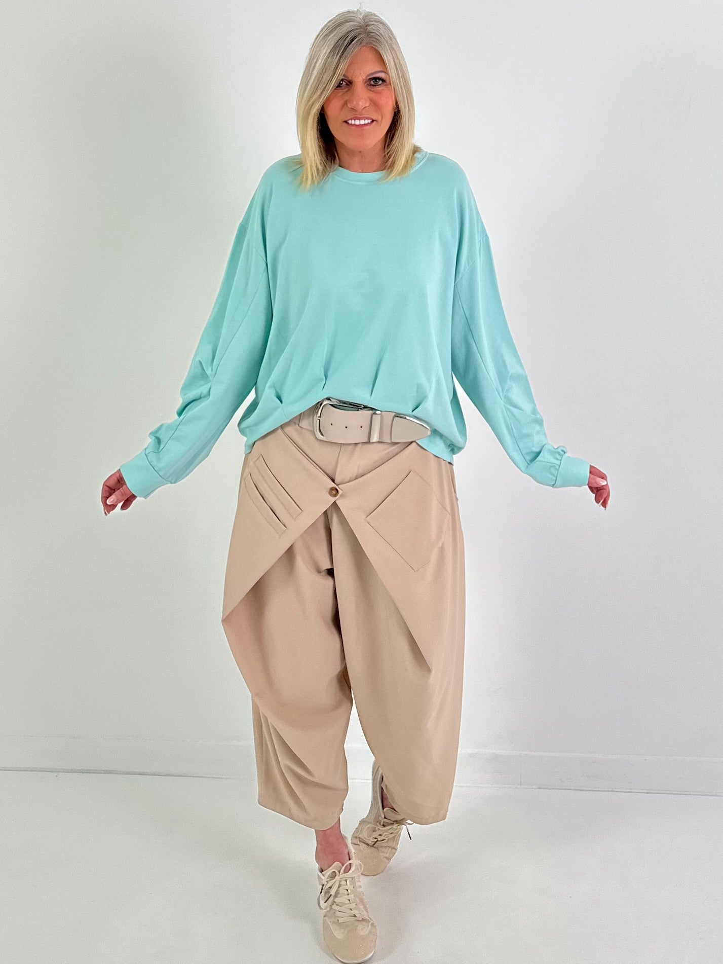 Trui met ingezette plooien - mintgroen