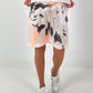Leinen Short mit Batik Muster - weiss-neonorange-dunkelbraun