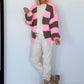 Strickjacke mit Blockstreifen - rosa-taupe