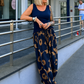 Leichte Pumphose mit floralem Print  - blau-camel