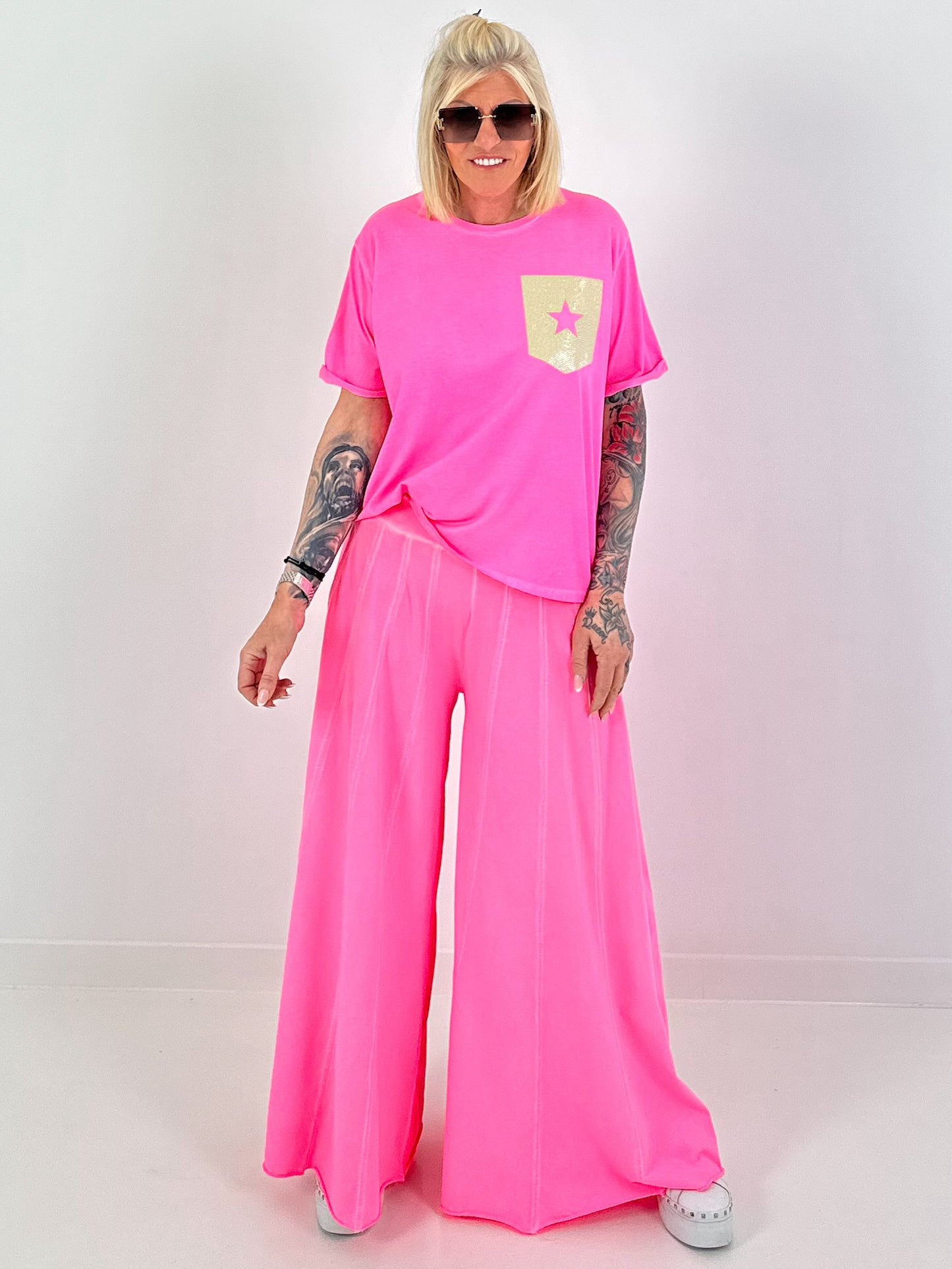Sweat Palazzo Pants - neon pink