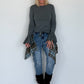 T-shirt with small trumpet sleeves - anthracite