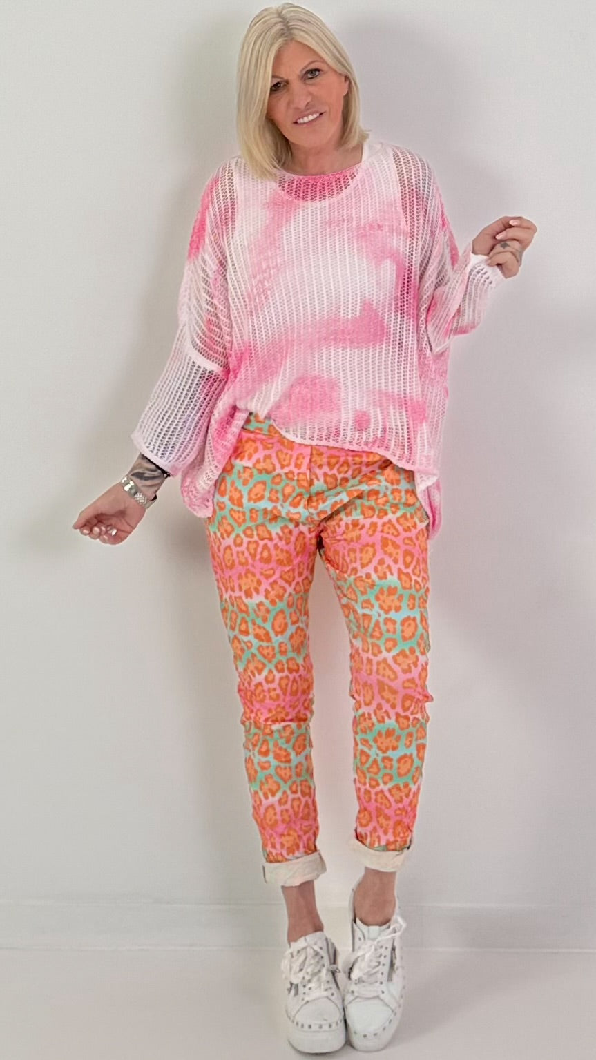 Batik Häkelpullover - pink