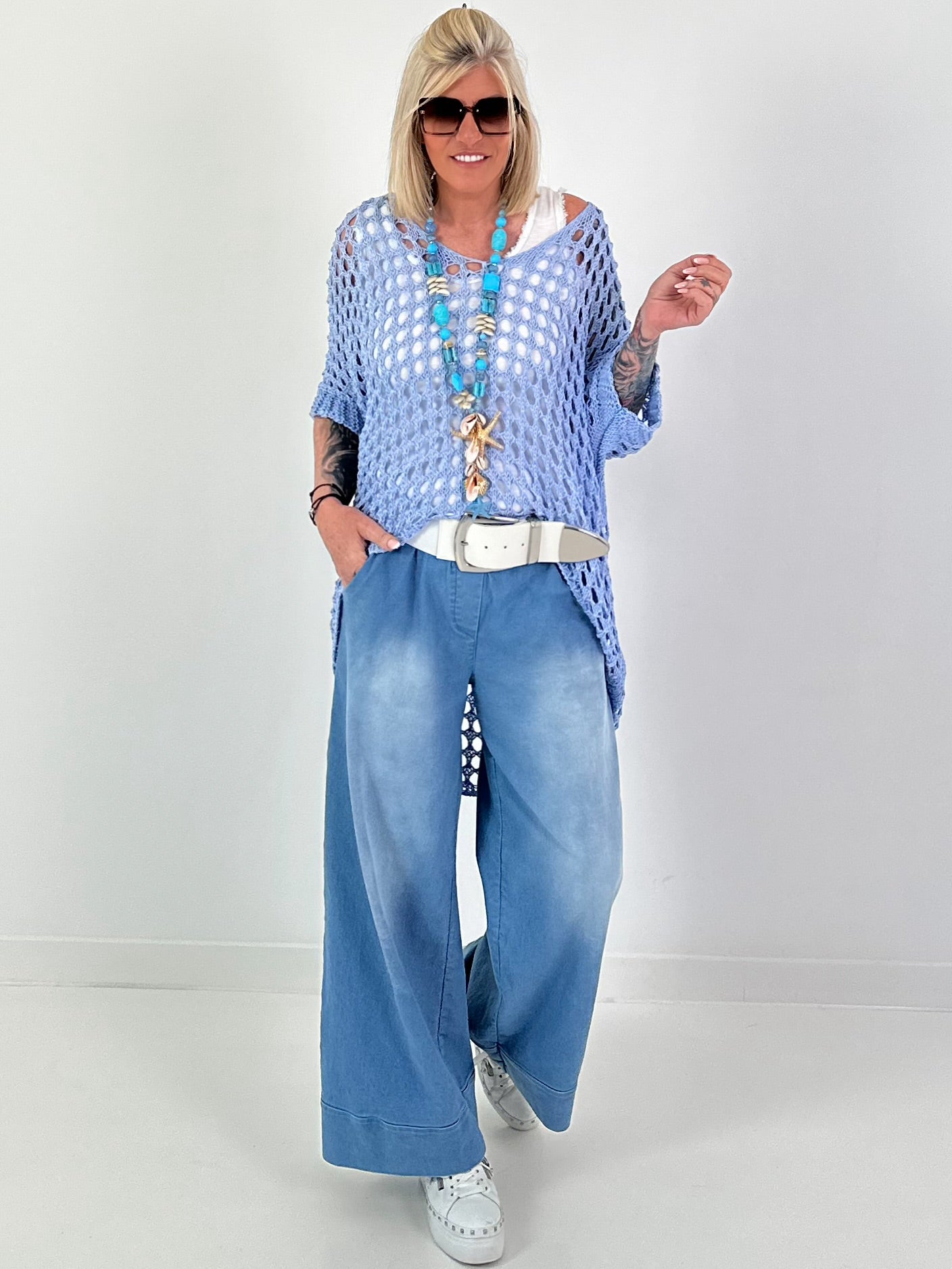 Oversized Häkelpulli - hellblau