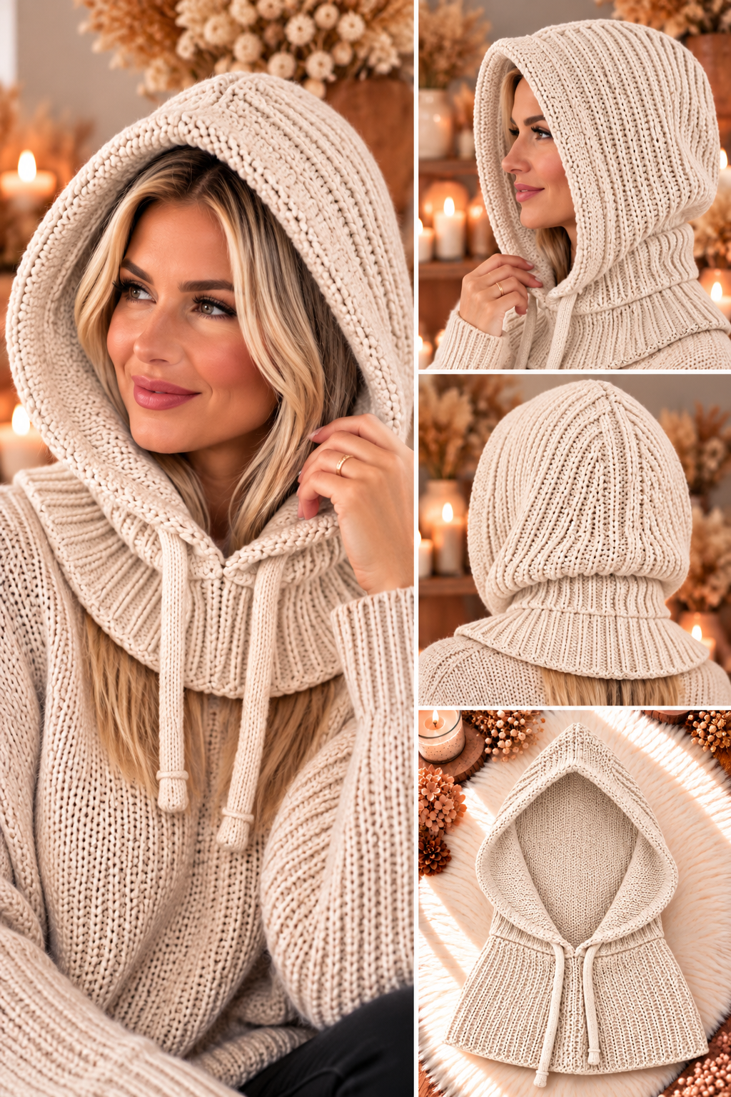 Grobrippstrick Balaclava - beige