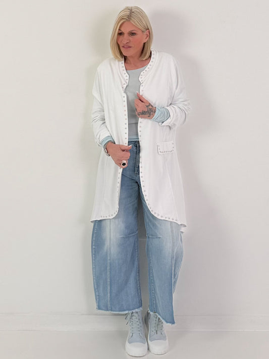 Oversized sweatblazer met zilveren studs - wit