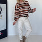 Sweater mit Allover-Streifen-Print - mokka-mehrfarbig