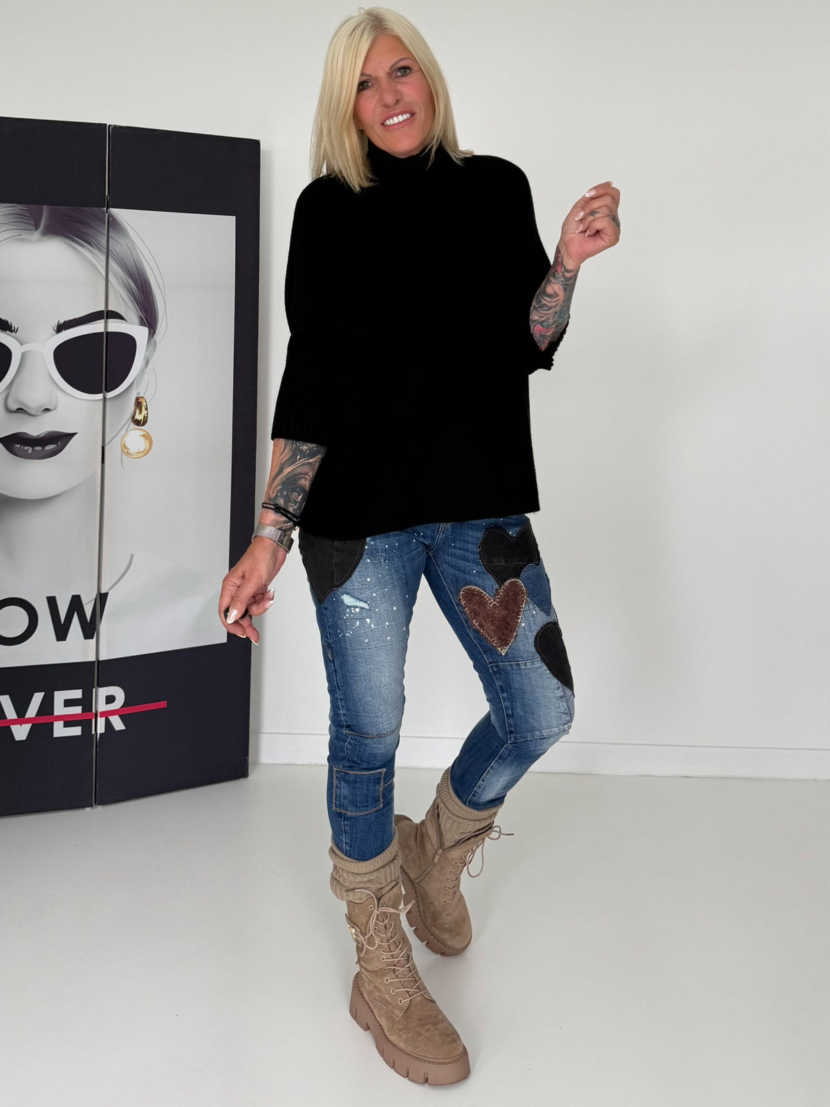Strickpullover mit Turtleneck - schwarz
