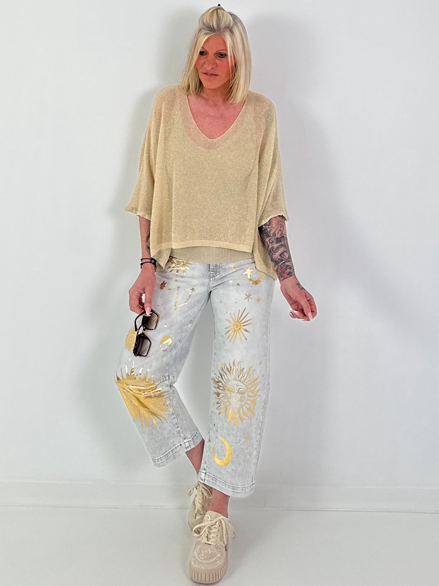 Strickpulli mit Lurex - beige