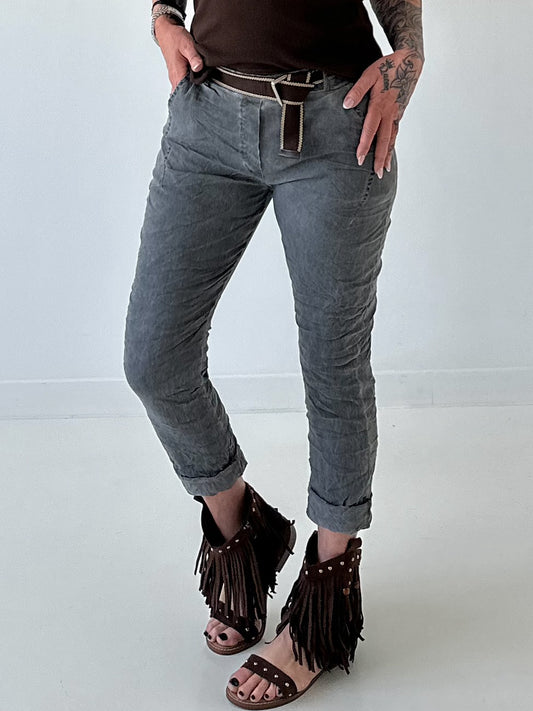 Hose stone washed mit Gürtel - anthrazit