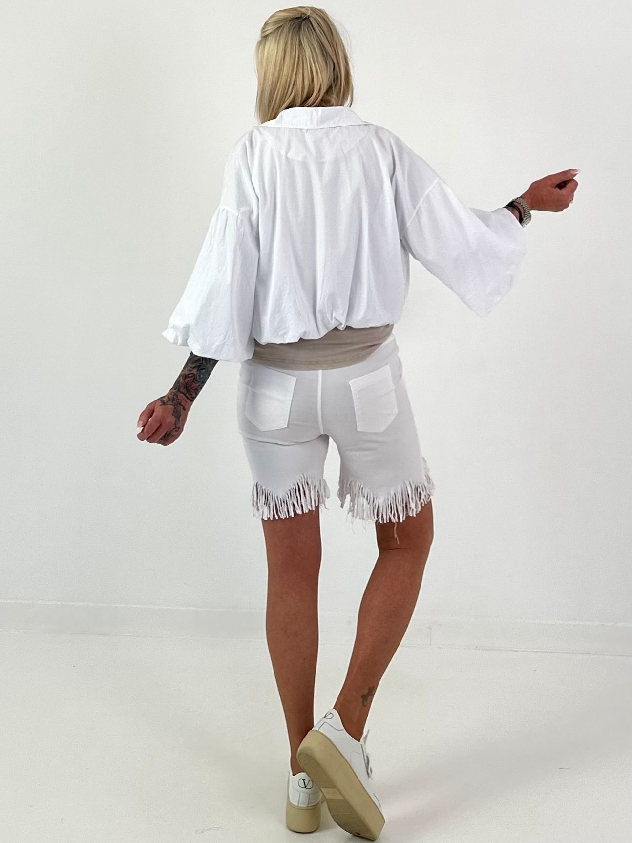 Sommer Crop-Jacke mit halben Arm - weiss