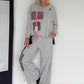 Casual two-piece set with faux leather and corduroy details - light grey