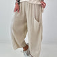 Balloon Linen Trousers with Fringe Details - taupe