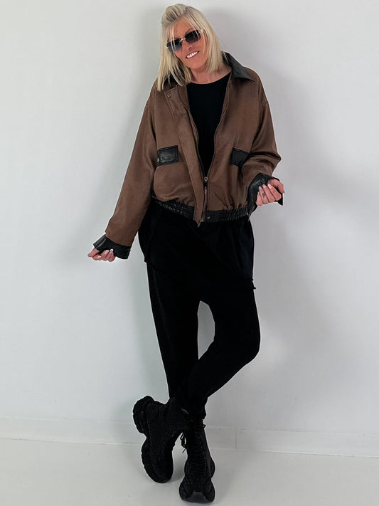 Vintage blouson in lederlook - mokka
