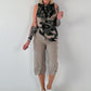 Striped top with ruffled collar - taupe-dark brown