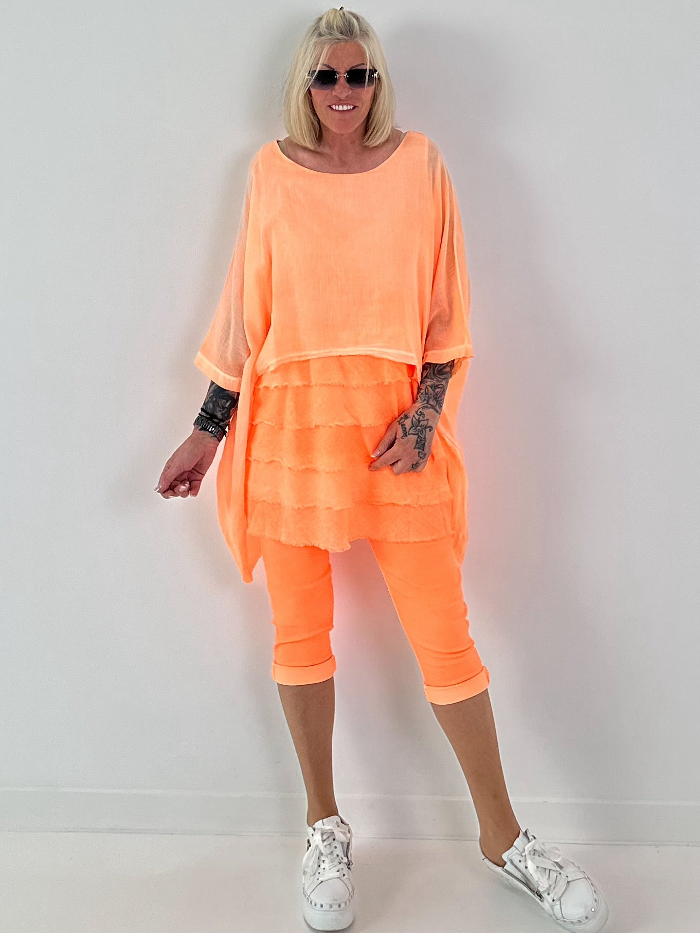Tunika im Layer-Look - neonorange