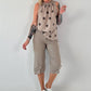 Striped top with ruffled collar - taupe-dark brown