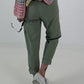 Hose mit elastischem Bund und Knopfdetails - khaki