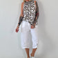 Striped top with ruffled collar - taupe-dark brown