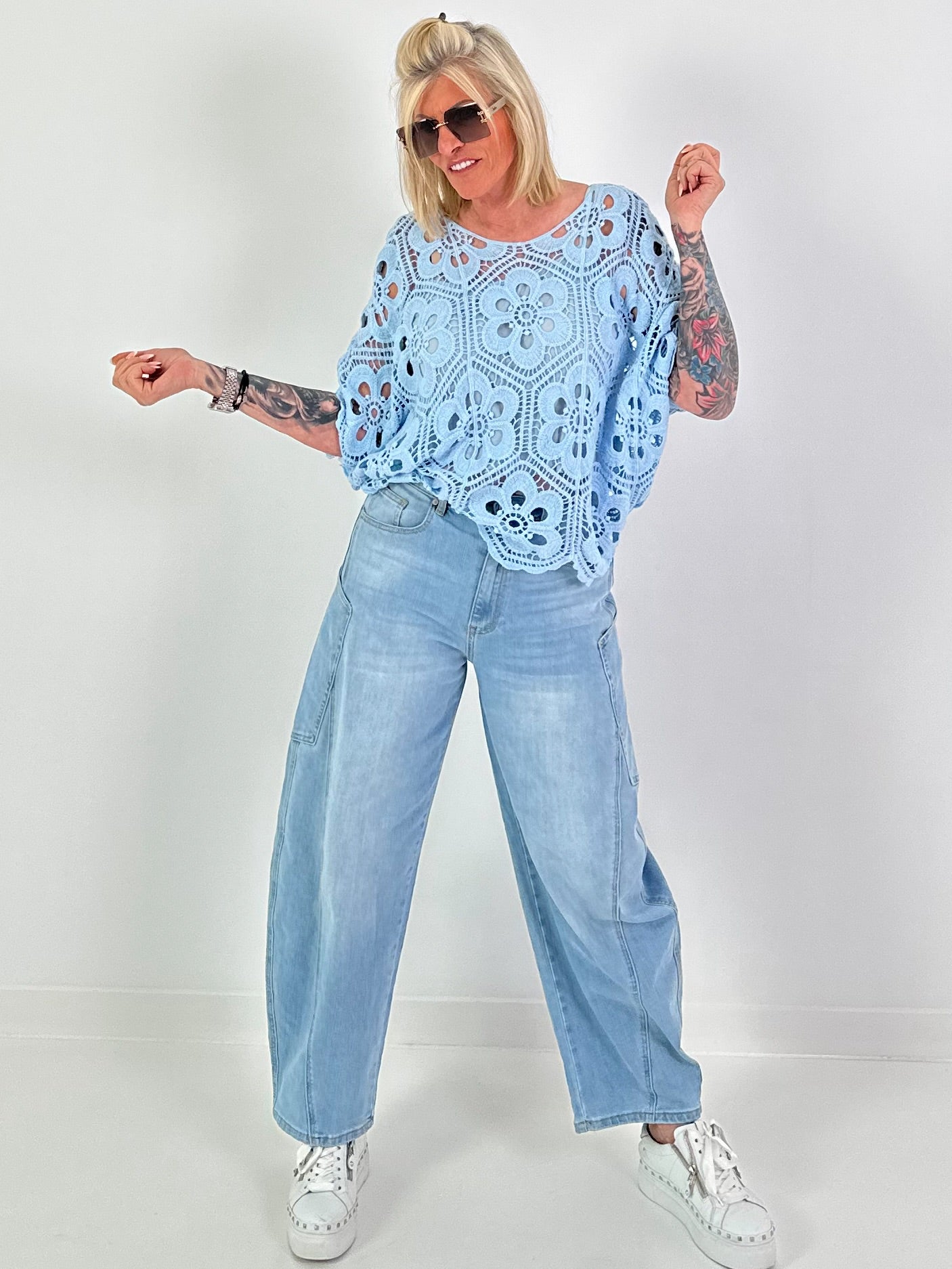 Crochet Shirt with Undershirt - light blue