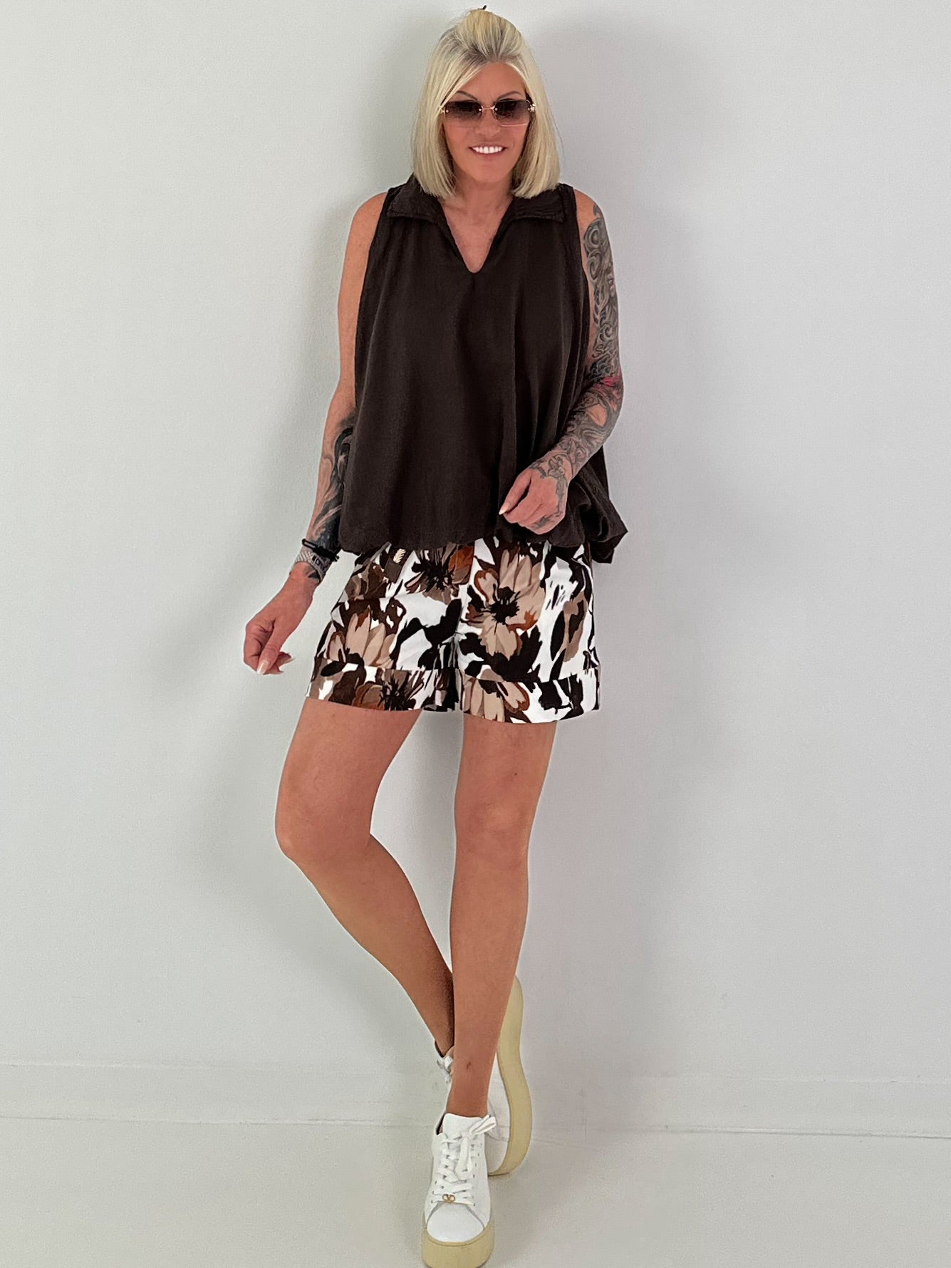 Ballon Blusen Top mit V-Neck - schoko